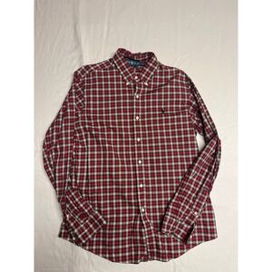 Ralph Lauren Mens Custom Fit Plaid Button Down Shirt Red White Black Large L/G